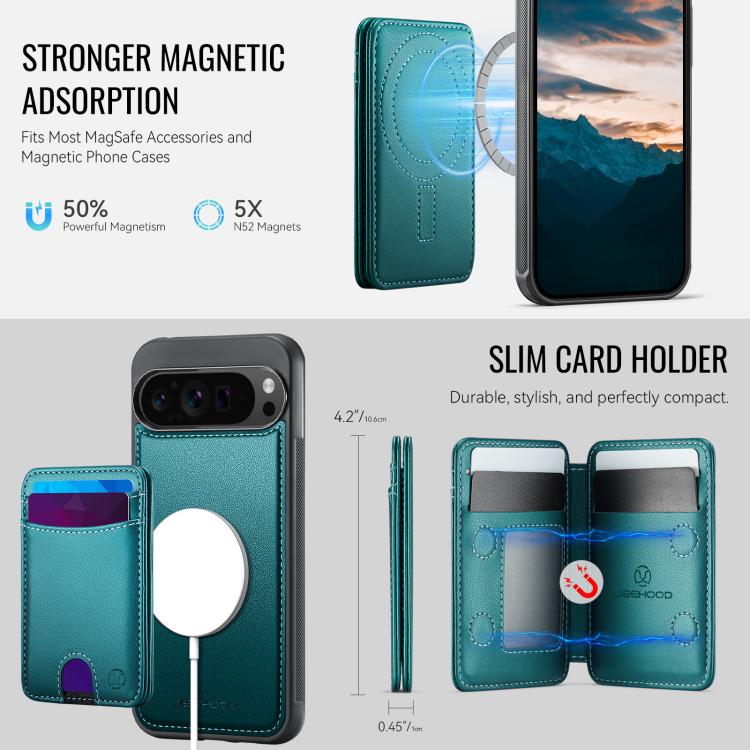 For Google Pixel 9 Pro XL JEEHOOD J10 Flip Card Bag MagSafe Split RFID Leather Phone Case