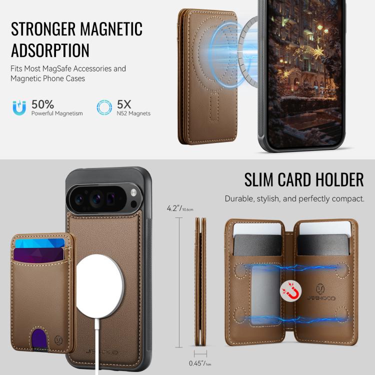 For Google Pixel 9 Pro XL JEEHOOD J10 Flip Card Bag MagSafe Split RFID Leather Phone Case