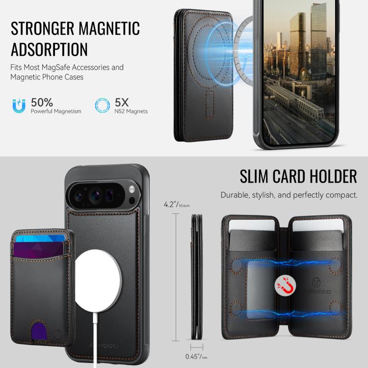 For Google Pixel 9 Pro XL JEEHOOD J10 Flip Card Bag MagSafe Split RFID Leather Phone Case