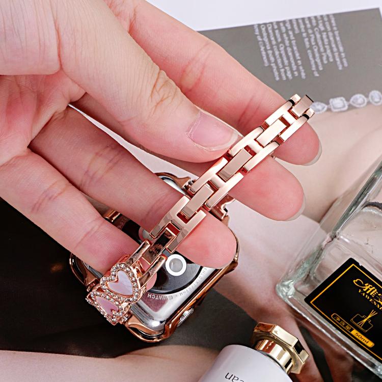 For Apple Watch 42 / 44 / 45 / 46 / 49mm xDfind Heart-shaped Shell Metal Watch Band
