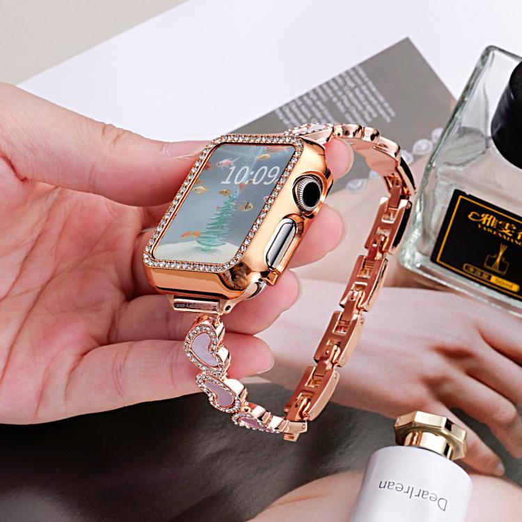 For Apple Watch 38 / 40 / 41 / S11 42mm xDfind Heart-shaped Shell Metal Watch Band