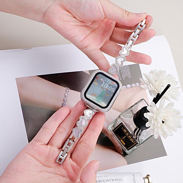 For Apple Watch 42 / 44 / 45 / 46 / 49mm xDfind Heart-shaped Shell Metal Watch Band