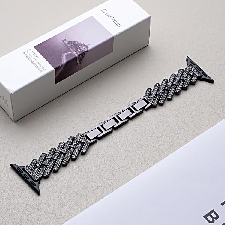 For Apple Watch 38 / 40 / 41 / S11 42mm xDfind Drilled Twill H-shaped Metal Watch Band