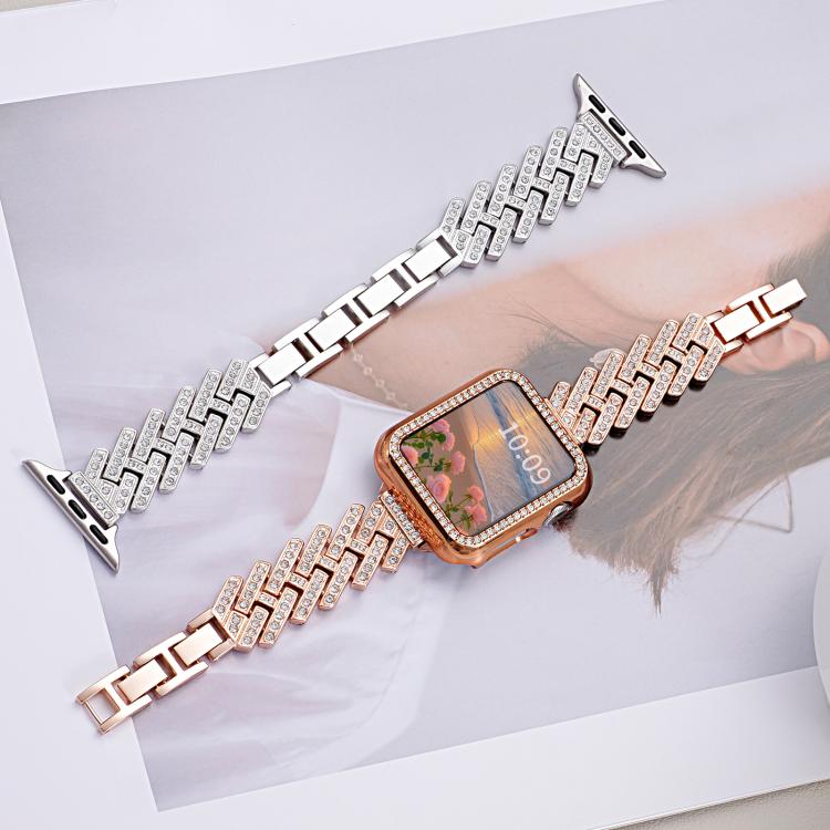 For Apple Watch 42 / 44 / 45 / 46 / 49mm xDfind Drilled Twill H-shaped Metal Watch Band