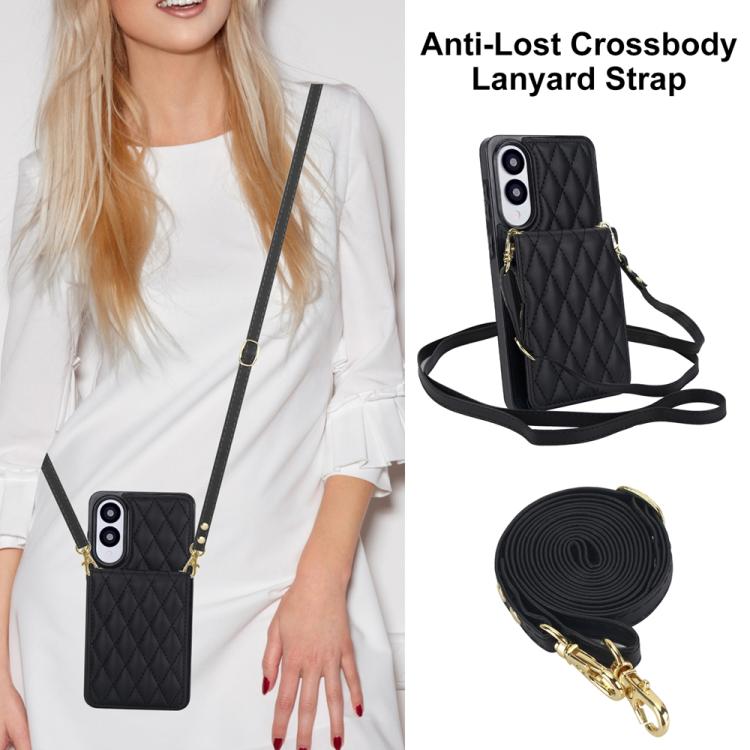 For Samsung Galaxy S25 Edge 5G YM015 Crossbody Rhombic Card Bag RFID Phone Case