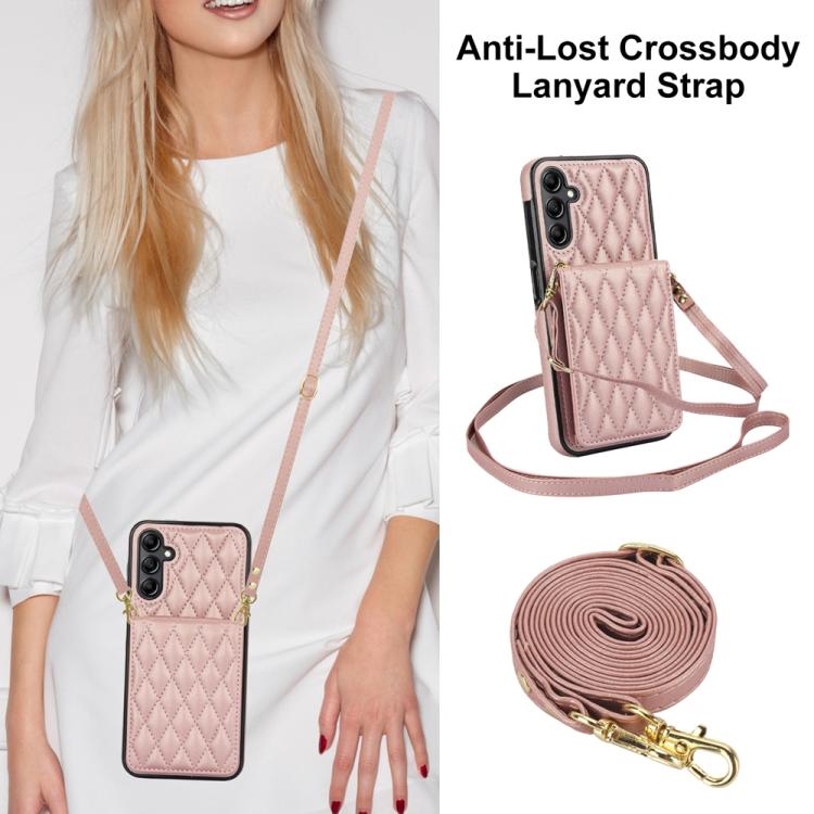 For Samsung Galaxy A16 4G / 5G YM015 Crossbody Rhombic Card Bag RFID Phone Case