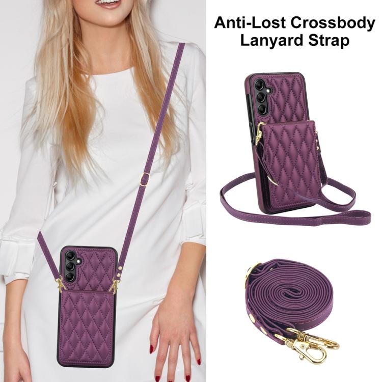 For Samsung Galaxy A16 4G / 5G YM015 Crossbody Rhombic Card Bag RFID Phone Case