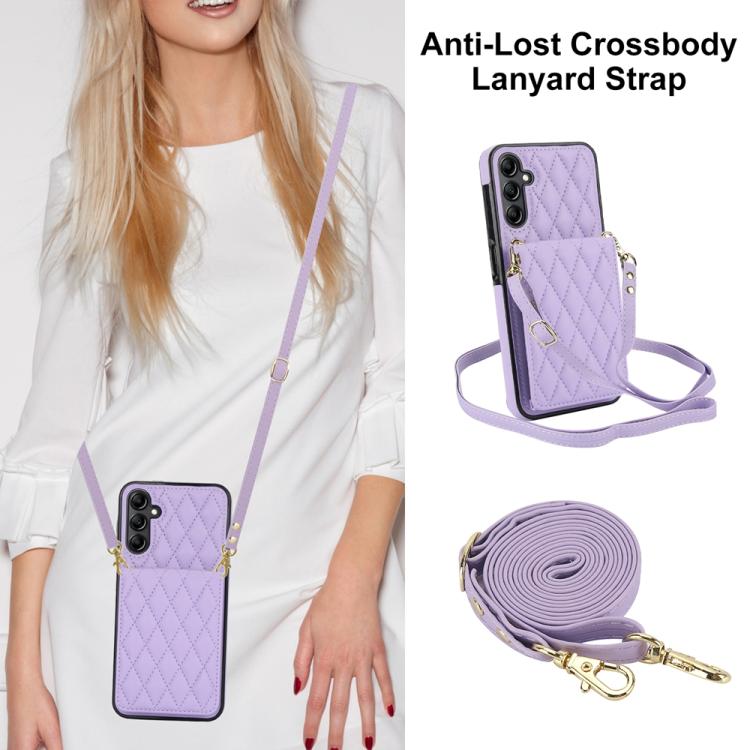 For Samsung Galaxy A16 4G / 5G YM015 Crossbody Rhombic Card Bag RFID Phone Case