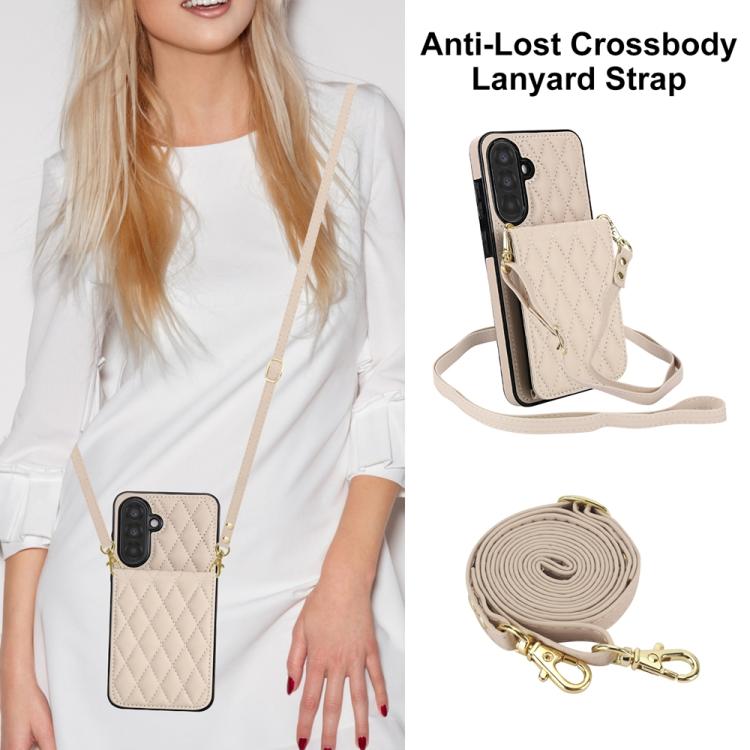 For Samsung Galaxy A56 5G YM015 Crossbody Rhombic Card Bag RFID Phone Case