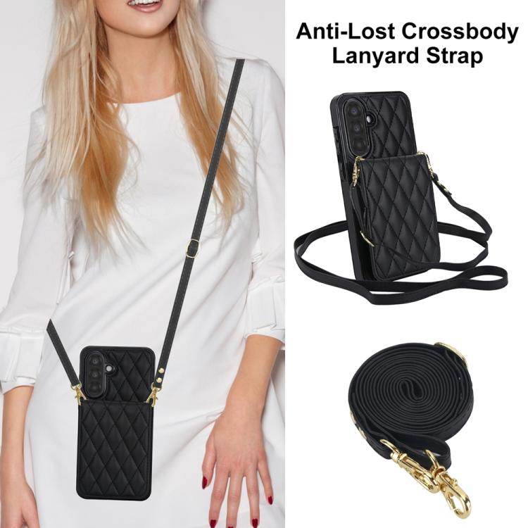 For Samsung Galaxy A56 5G YM015 Crossbody Rhombic Card Bag RFID Phone Case