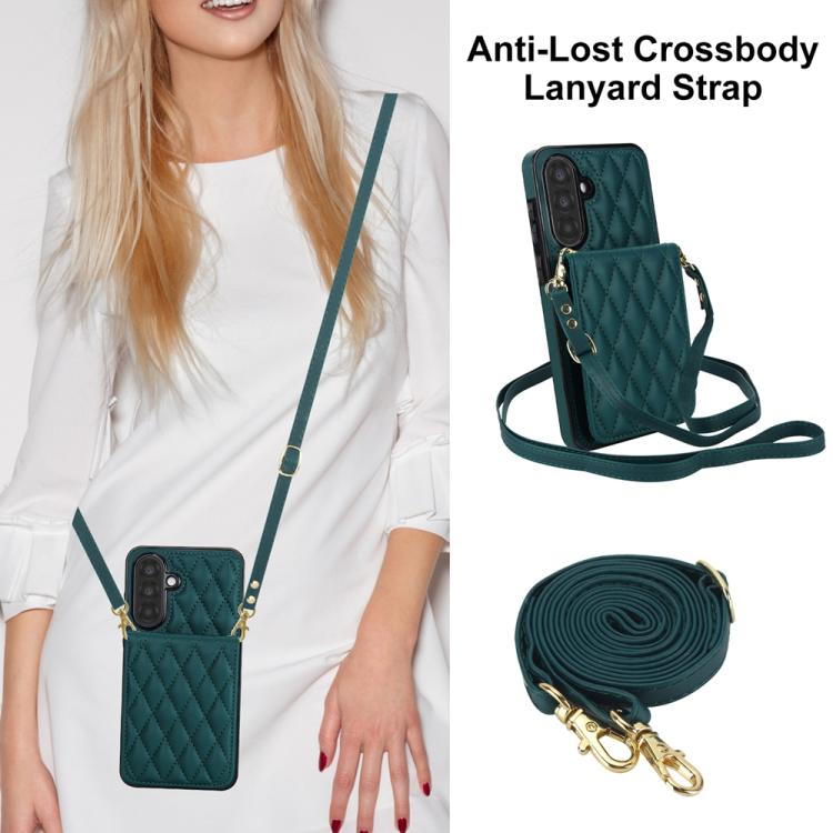 For Samsung Galaxy A56 5G YM015 Crossbody Rhombic Card Bag RFID Phone Case