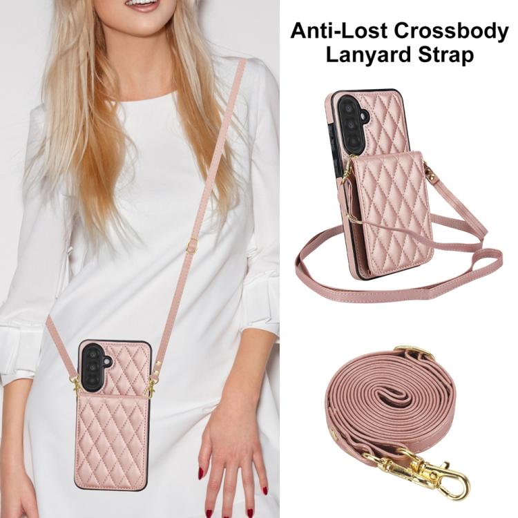 For Samsung Galaxy A56 5G YM015 Crossbody Rhombic Card Bag RFID Phone Case