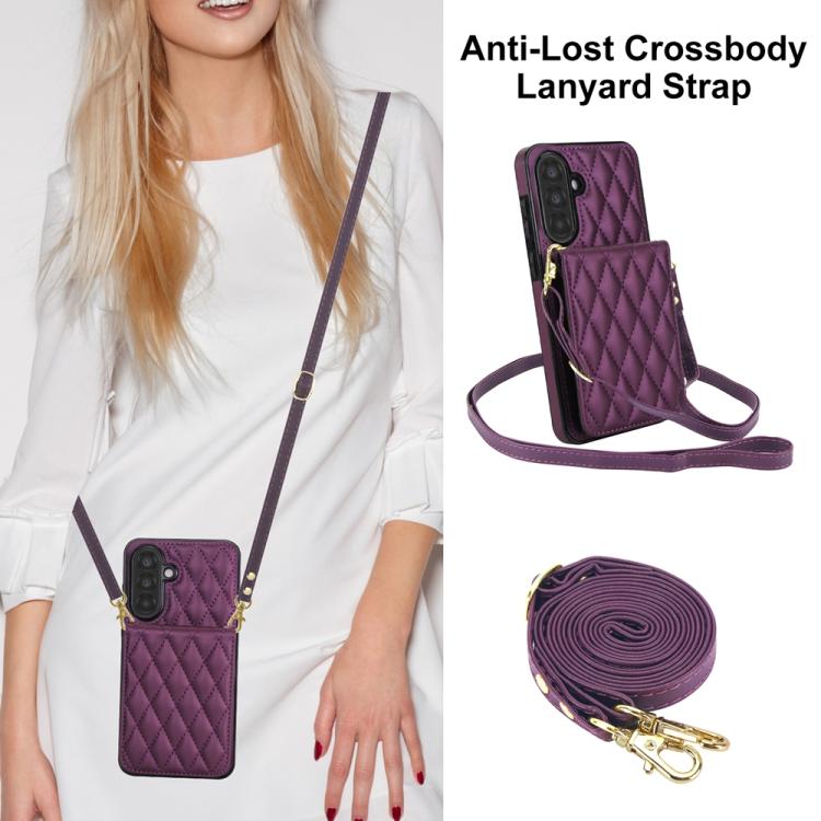 For Samsung Galaxy A56 5G YM015 Crossbody Rhombic Card Bag RFID Phone Case
