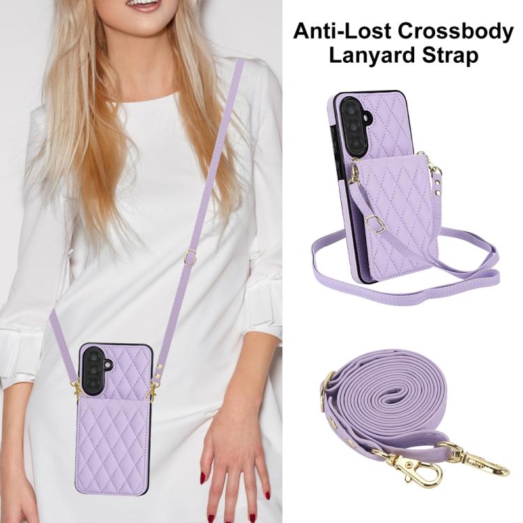 For Samsung Galaxy A56 5G YM015 Crossbody Rhombic Card Bag RFID Phone Case