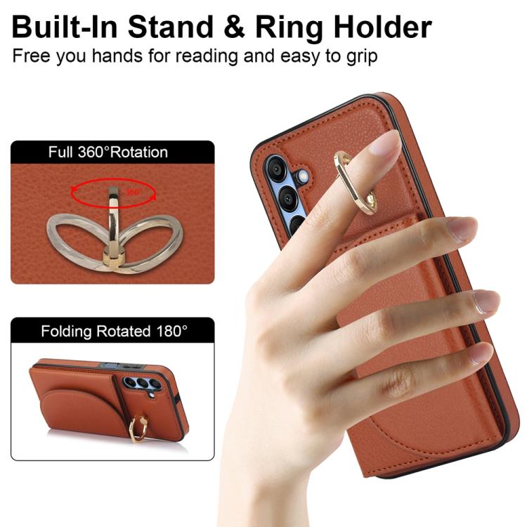 For Samsung Galaxy A15 4G / 5G Ring Holder Card Bag Skin Feel Phone Case