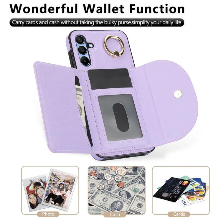 For Samsung Galaxy A15 4G / 5G Ring Holder Card Bag Skin Feel Phone Case