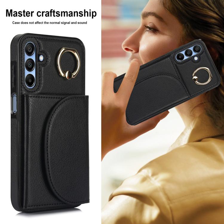 For Samsung Galaxy A15 4G / 5G Ring Holder Card Bag Skin Feel Phone Case