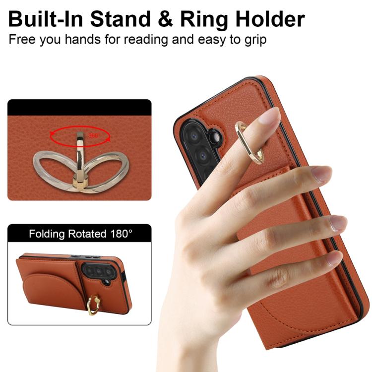 For Samsung Galaxy A56 5G Ring Holder Card Bag Skin Feel Phone Case