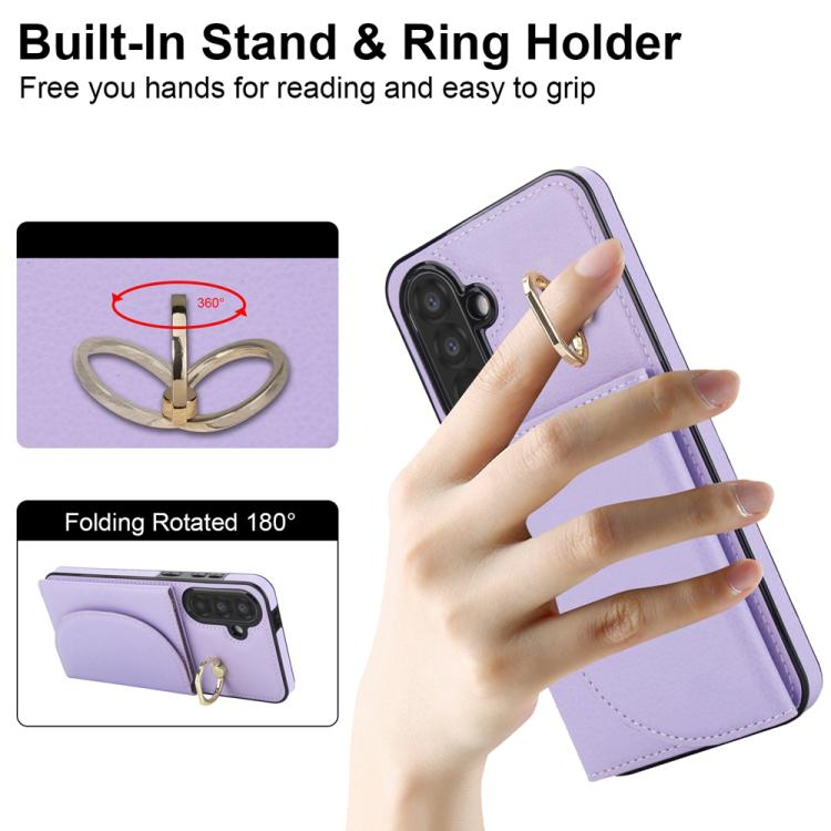 For Samsung Galaxy A56 5G Ring Holder Card Bag Skin Feel Phone Case