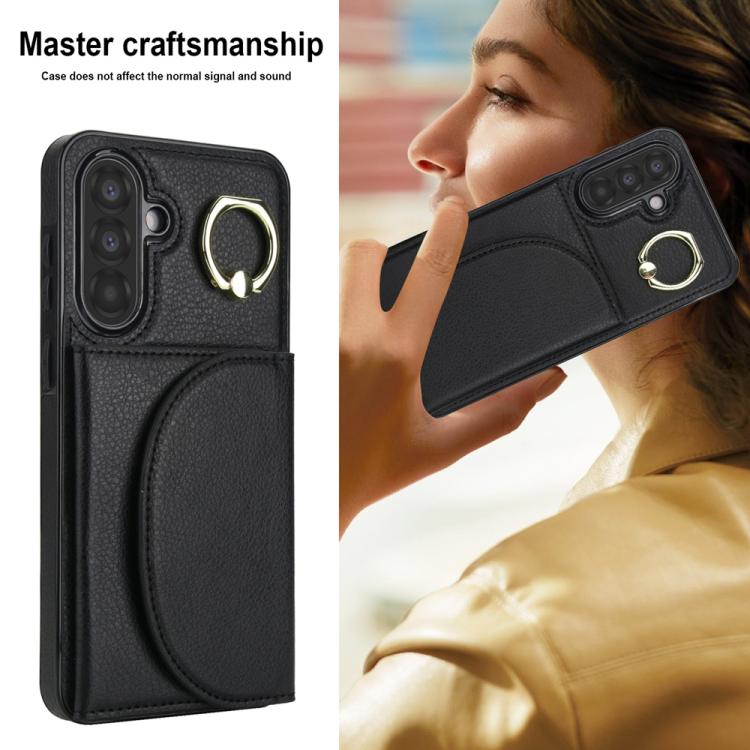 For Samsung Galaxy A56 5G Ring Holder Card Bag Skin Feel Phone Case