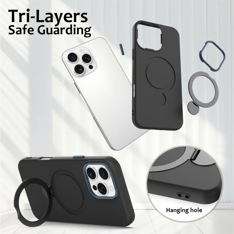 For iPhone 16 Pro Gen1.5 Pivot Ring Holder TPU Hybrid PC Phone Case