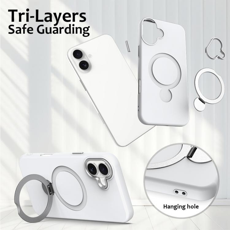 For iPhone 16 Plus Gen1.5 Pivot Ring Holder TPU Hybrid PC Phone Case