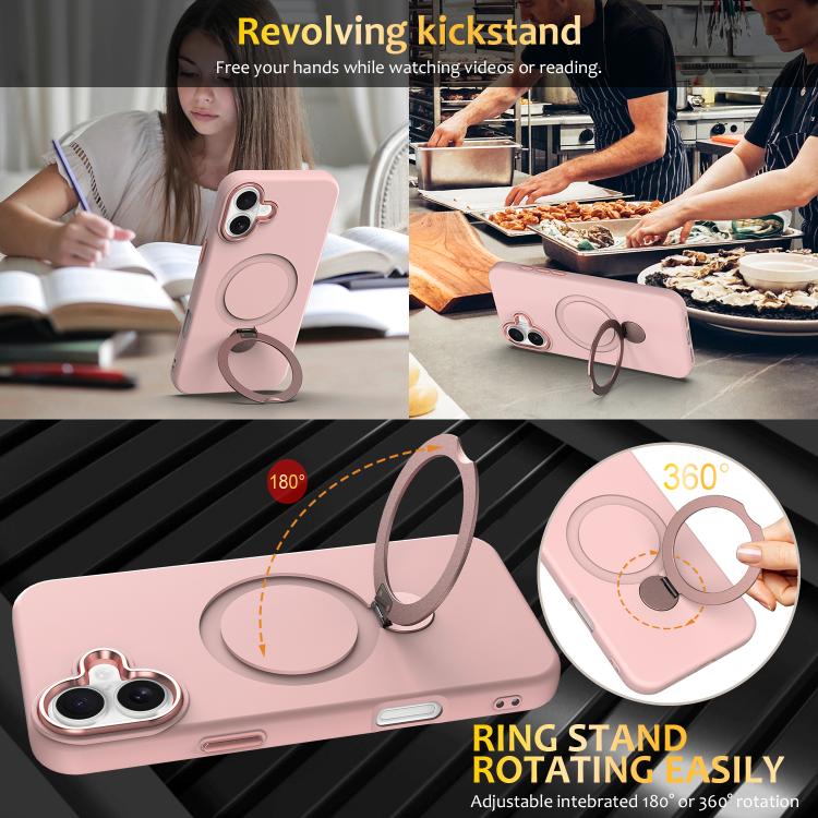 For iPhone 16 Plus Gen1.5 Pivot Ring Holder TPU Hybrid PC Phone Case