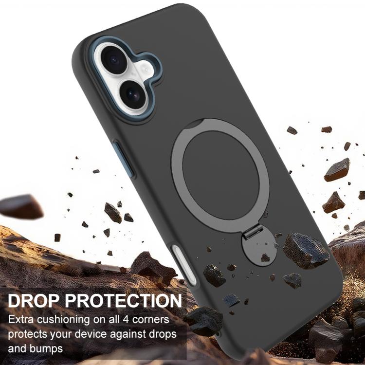 For iPhone 16 Plus Gen1.5 Pivot Ring Holder TPU Hybrid PC Phone Case