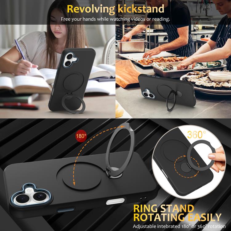 For iPhone 16 Plus Gen1.5 Pivot Ring Holder TPU Hybrid PC Phone Case