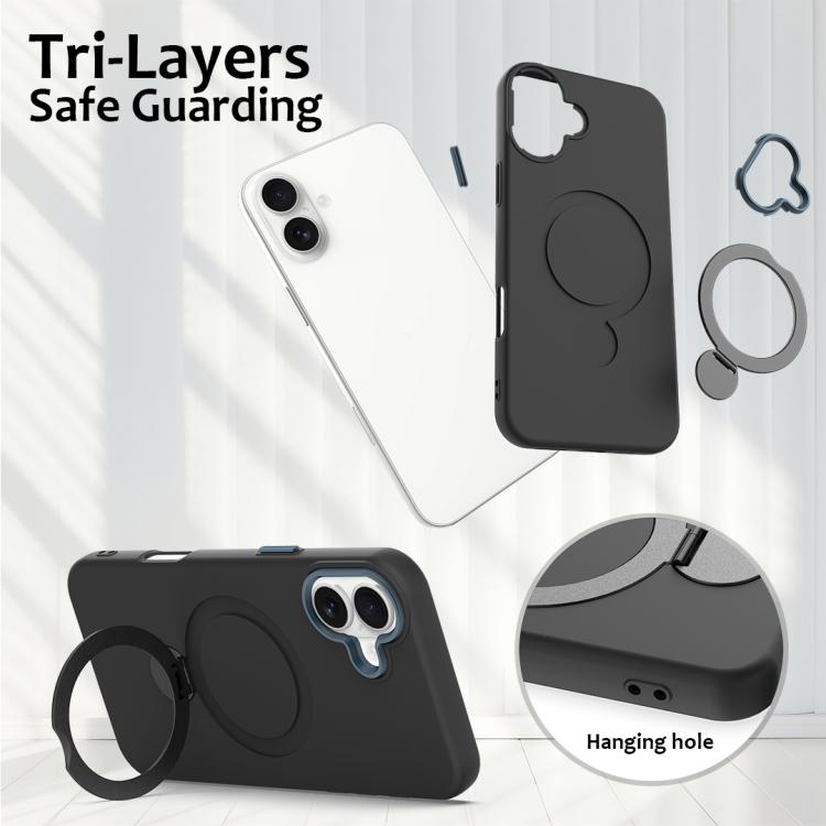 For iPhone 16 Plus Gen1.5 Pivot Ring Holder TPU Hybrid PC Phone Case