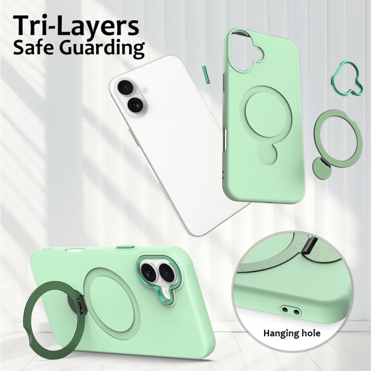 For iPhone 16 Plus Gen1.5 Pivot Ring Holder TPU Hybrid PC Phone Case