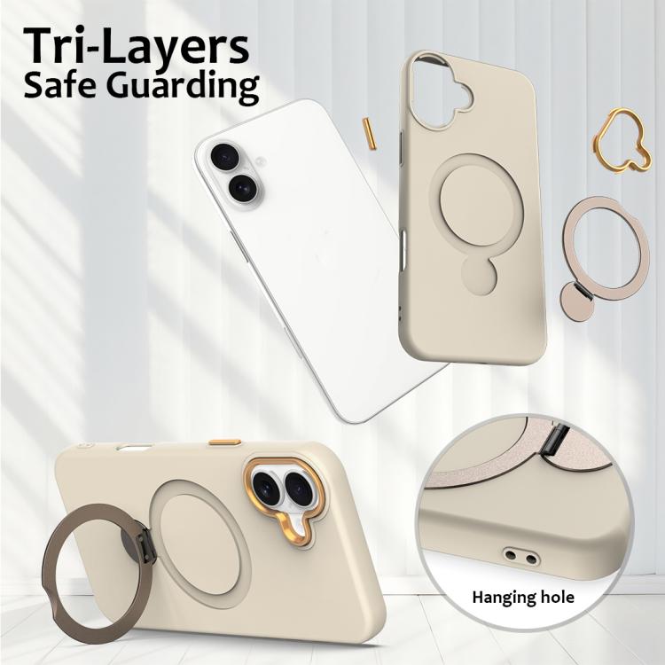For iPhone 16 Plus Gen1.5 Pivot Ring Holder TPU Hybrid PC Phone Case