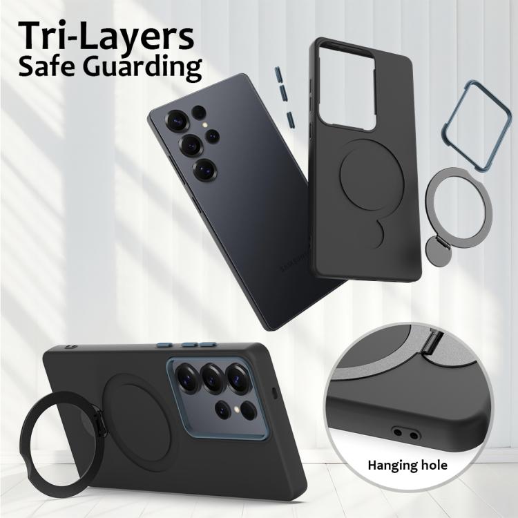 For Samsung Galaxy S25 Ultra 5G Gen1.5 Pivot Ring Holder TPU Hybrid PC Phone Case