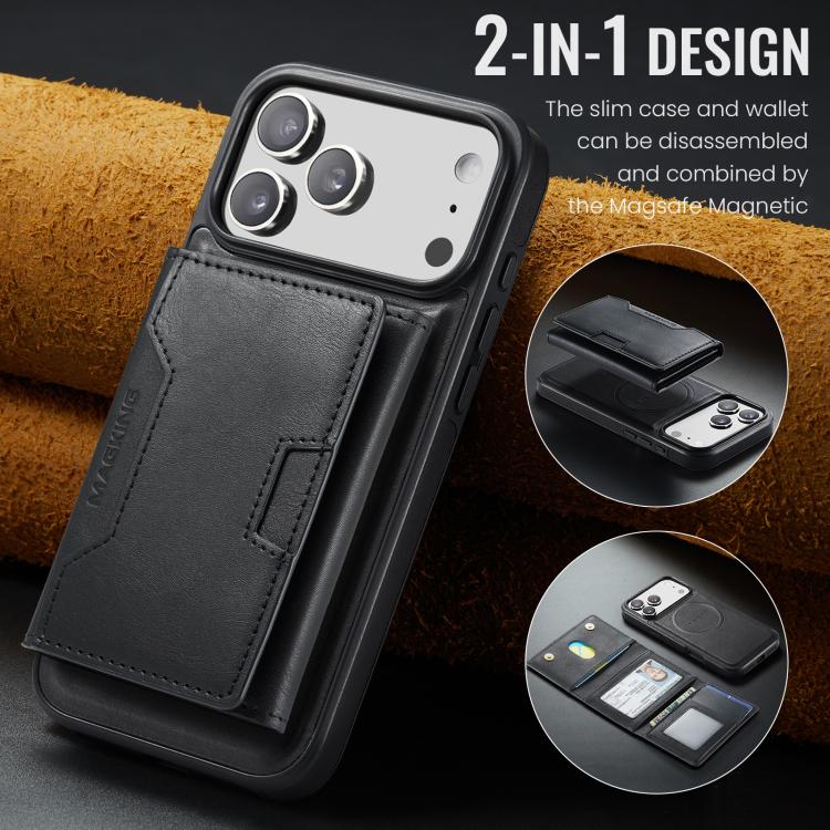 For iPhone 17 Pro Max MAGKING K4 Series MagSafe RFID Tri-fold Card Bag Detachable Phone Case