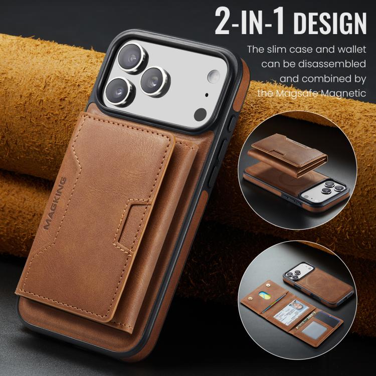 For iPhone 17 Pro Max MAGKING K4 Series MagSafe RFID Tri-fold Card Bag Detachable Phone Case