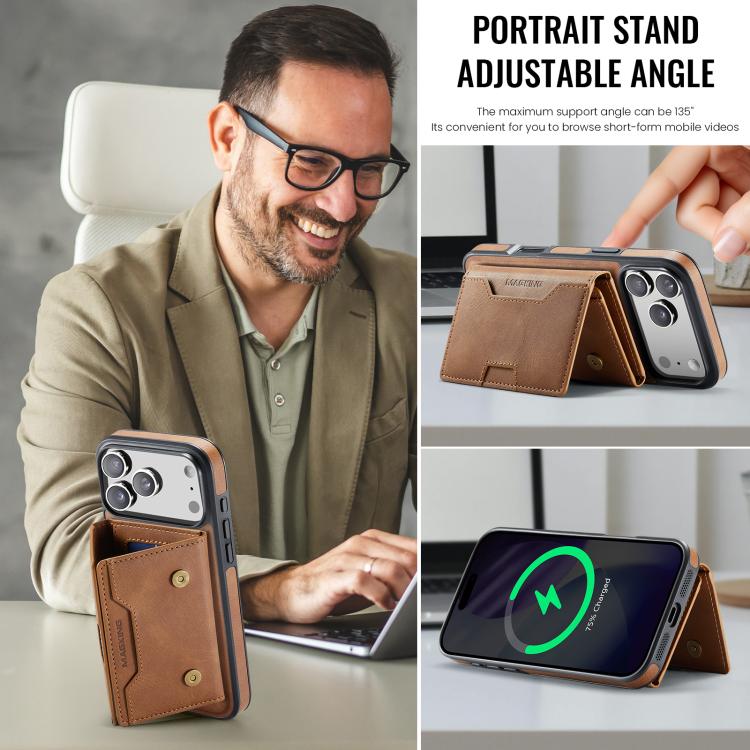 For iPhone 17 Pro Max MAGKING K4 Series MagSafe RFID Tri-fold Card Bag Detachable Phone Case