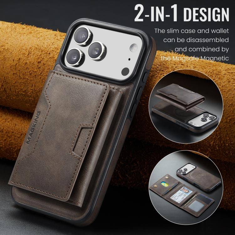 For iPhone 17 Pro Max MAGKING K4 Series MagSafe RFID Tri-fold Card Bag Detachable Phone Case
