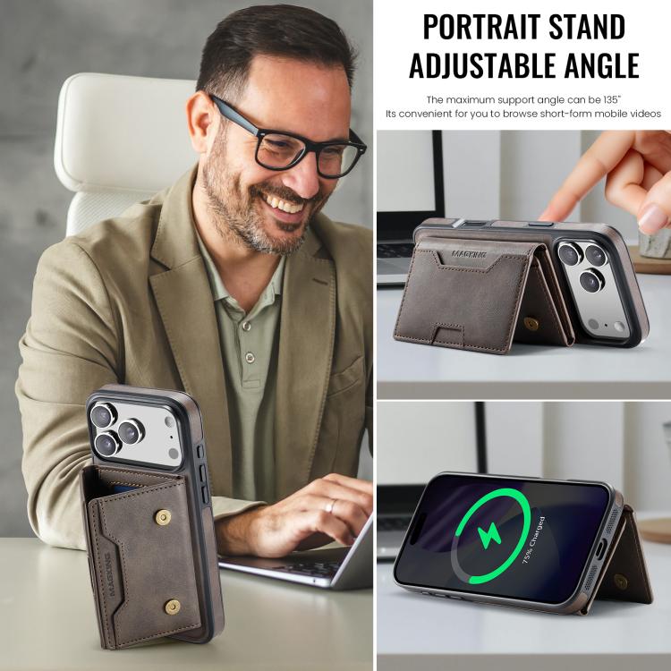For iPhone 17 Pro Max MAGKING K4 Series MagSafe RFID Tri-fold Card Bag Detachable Phone Case