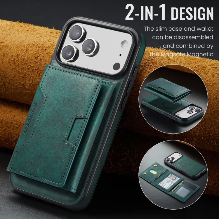 For iPhone 17 Pro Max MAGKING K4 Series MagSafe RFID Tri-fold Card Bag Detachable Phone Case