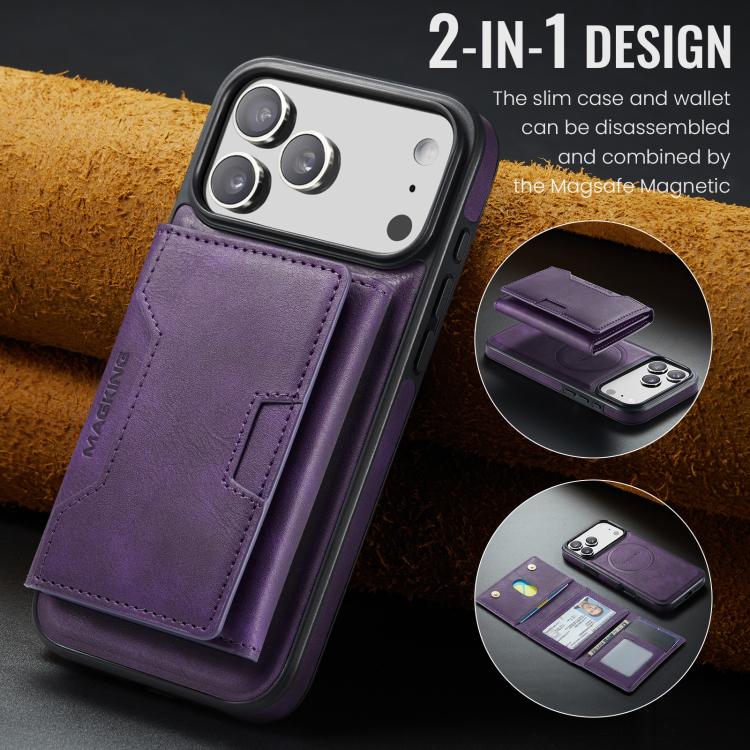For iPhone 17 Pro Max MAGKING K4 Series MagSafe RFID Tri-fold Card Bag Detachable Phone Case