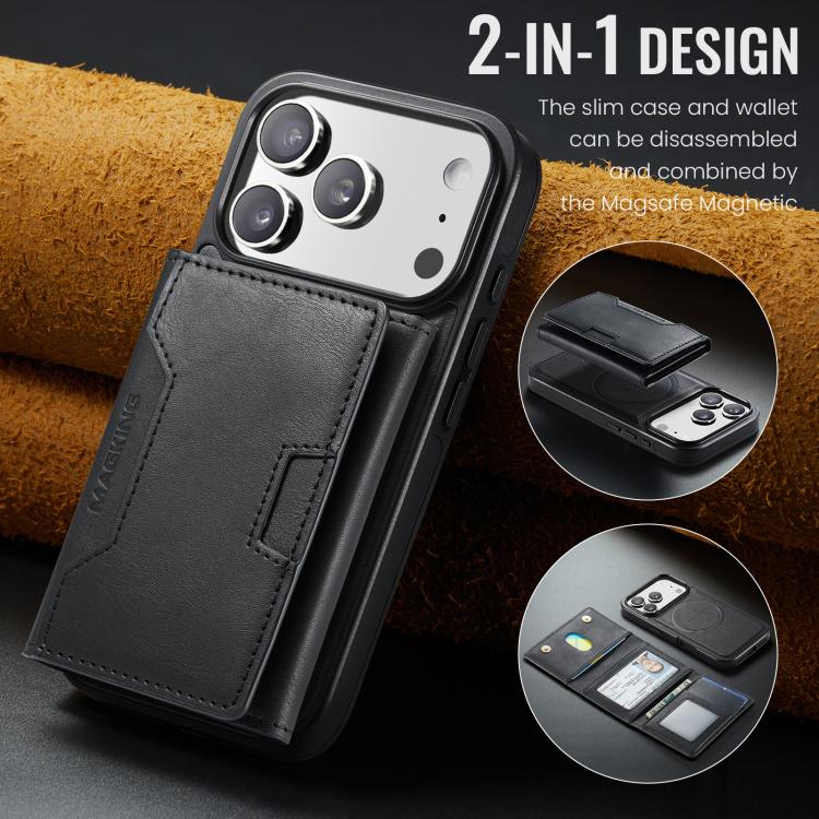 For iPhone 17 Pro MAGKING K4 Series MagSafe RFID Tri-fold Card Bag Detachable Phone Case