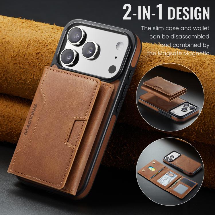 For iPhone 17 Pro MAGKING K4 Series MagSafe RFID Tri-fold Card Bag Detachable Phone Case