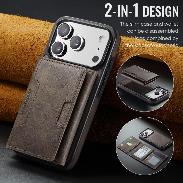 For iPhone 17 Pro MAGKING K4 Series MagSafe RFID Tri-fold Card Bag Detachable Phone Case