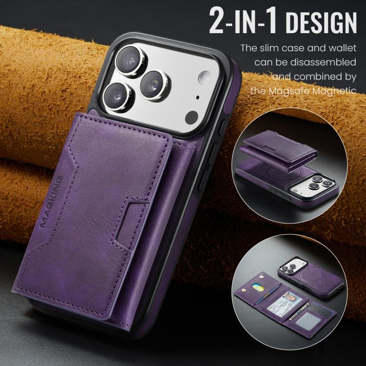 For iPhone 17 Pro MAGKING K4 Series MagSafe RFID Tri-fold Card Bag Detachable Phone Case