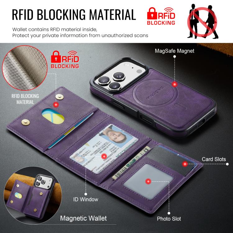 For iPhone 17 Pro MAGKING K4 Series MagSafe RFID Tri-fold Card Bag Detachable Phone Case