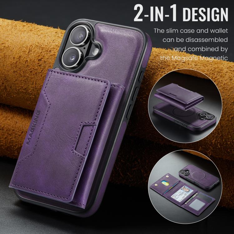 For iPhone 17 MAGKING K4 Series MagSafe RFID Tri-fold Card Bag Detachable Phone Case