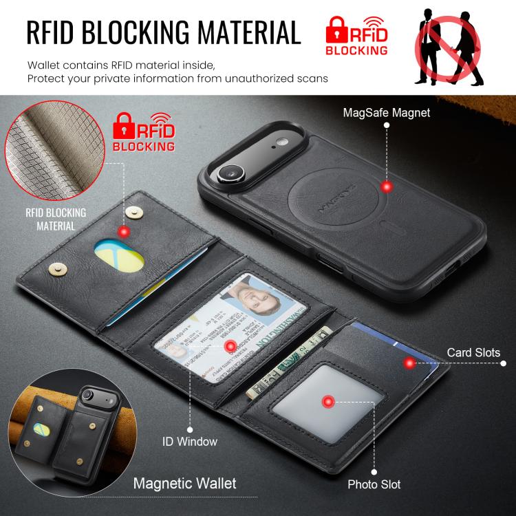 For iPhone Air MAGKING K4 Series MagSafe RFID Tri-fold Card Bag Detachable Phone Case