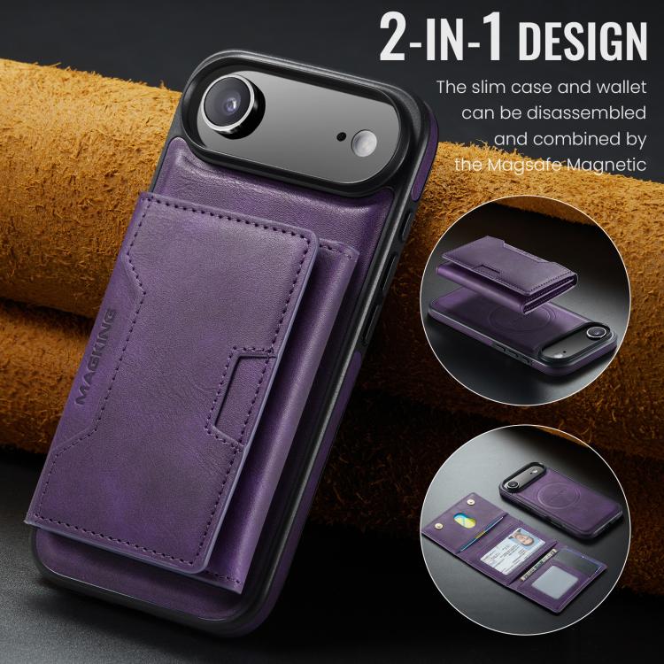 For iPhone Air MAGKING K4 Series MagSafe RFID Tri-fold Card Bag Detachable Phone Case