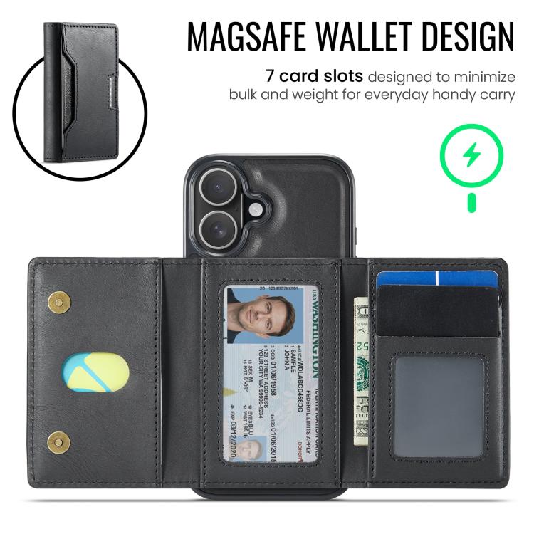 For iPhone 16 MAGKING K4 Series MagSafe RFID Tri-fold Card Bag Detachable Phone Case