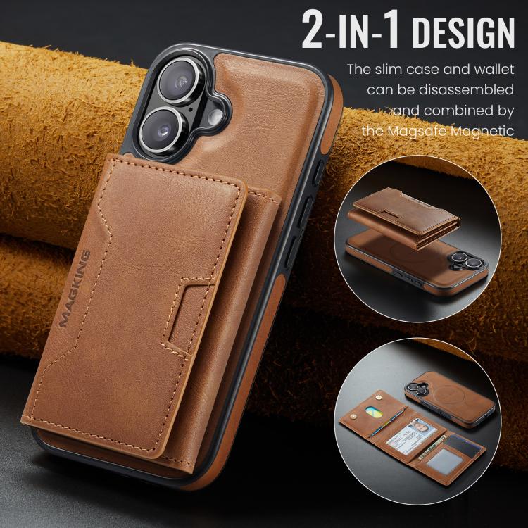 For iPhone 16 MAGKING K4 Series MagSafe RFID Tri-fold Card Bag Detachable Phone Case
